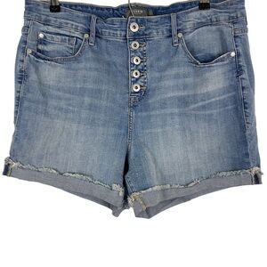Torrid Womens Shorts Size 18 Denim Button Fly Pockets Cuffed Blue Stretch Casual